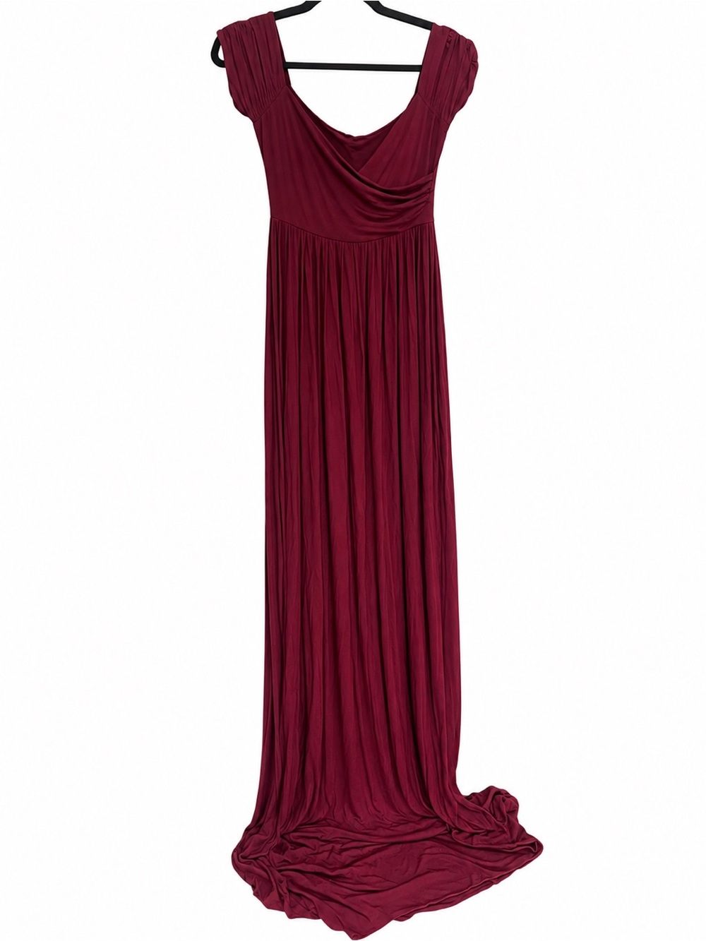 Draped Burgundy Maternity Maxi Dress with Gathered Waist